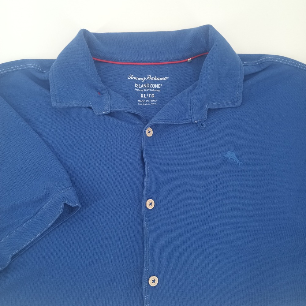 Tommy Bahama IslandZone Mens XL Blue Pima Cotton Blend Button Down Shirt